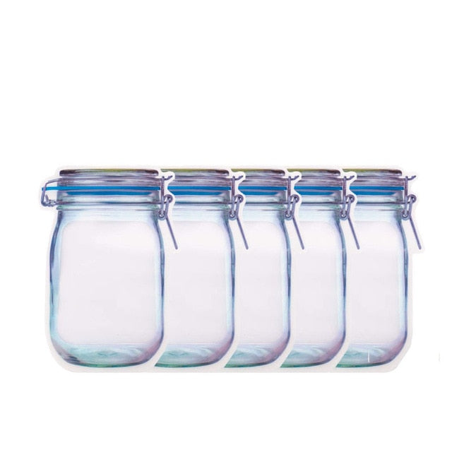 20 Pcs Reusable Mason Jar Zip Lock Bags,cute Plastic Mason Bottle