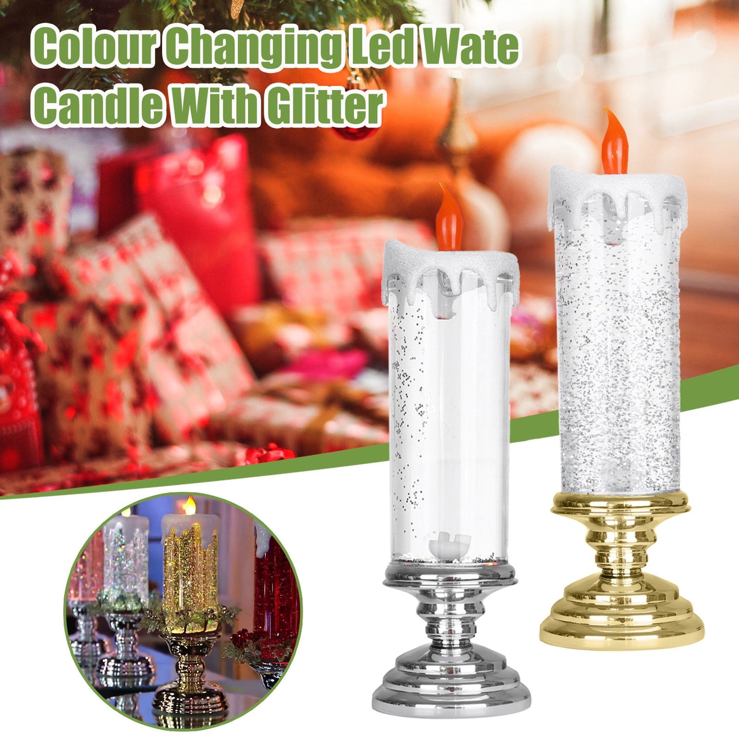 CANDLESPARK - COLOR CHANGING LED WATER CANDLE WITH GLITTERS