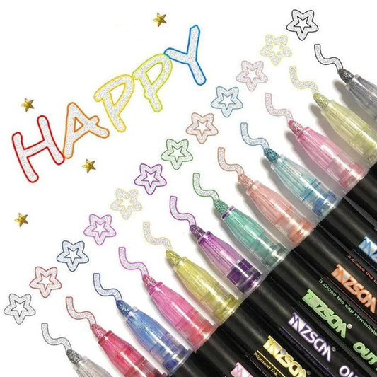 DOUBLELINER - 12 COLORS METALLIC OUTLINE MARKERS SET