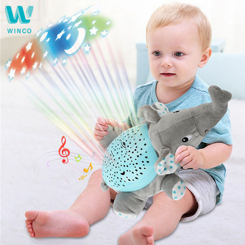 WINCO Baby Sleep Plush Toys LED Lighting Stuffed Animal LED Night Lamp With Music Star Projector Light Baby Toys For Children